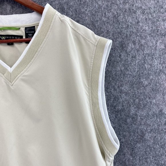 Wedge Golf And Beyond Vest Mens L Beige Tan V Neck‎ Pockets Pullover Windbreaker - Picture 5 of 7